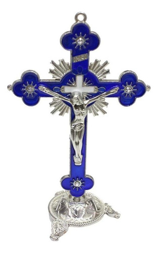 2x Cruz De Mesa Cristiana Católica Decoración Del Hogar Azul