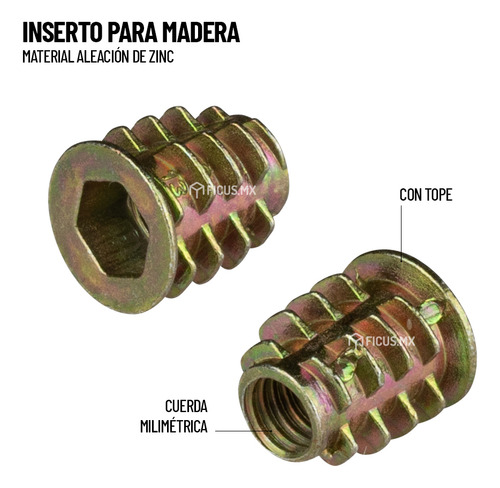 Inserto Tuerca Milimetrica Madera M6 X 13 Mm Con Tope (20 Unidades)