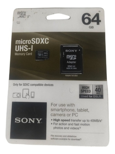Memoria Sony Micro Sd Hc 64 Gb Clase 10 Ultra Rápida Cámaras