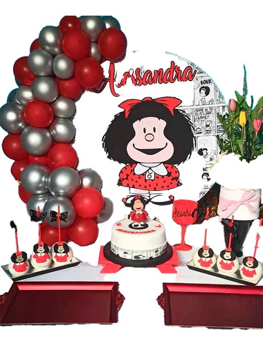Kit Fiesta Decorativo Mafalda Rojo Plateado