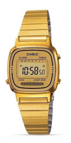 Relógio Casio Retro Vintage Gold para mulheres La-670wga-9df Cor de fundo: pulseira de café clara, cor dourada, moldura, cor dourada