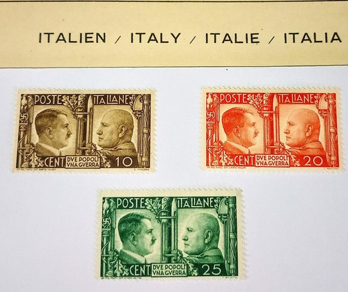 Serie 3 Estampillas 1941 2* Guerra M. Pacto Hitler Mussolini