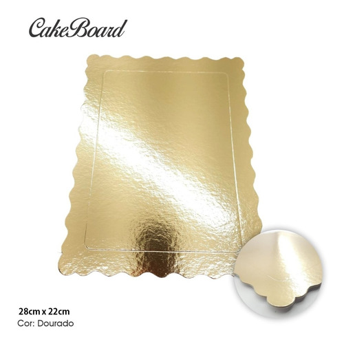 10 Cake Board Base P/ Bolo Laminada Retangular Ouro 28x22cm 