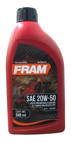 Aceite Fram 20w-50 4t Rzr, Cuatrimotos, Atv, Utv, 6 Piezas 