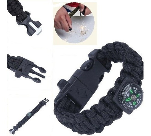 Paracord Pulsera 5n1  Pedernal Brujula Silvato Supervivencia