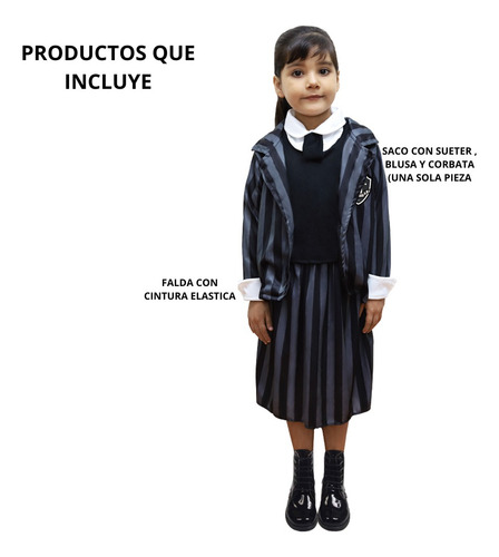 Disfraz Uniforme De Merlina Academia Nunca Mas Nevermore Negro Para Niña