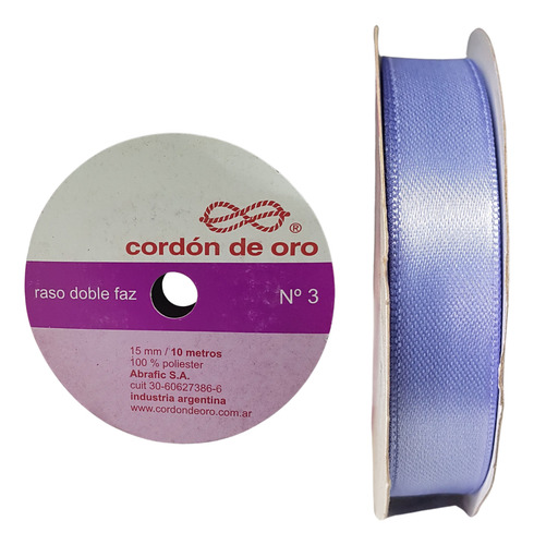 Cinta De Raso Doble Faz N°3 (15mm) X Rollo De 10mts Lavanda Cordón De Oro