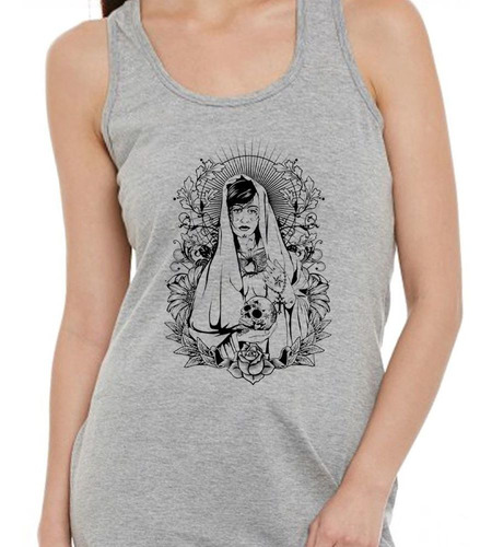 Musculosa Mujer Cruz Religion Calavera Flores