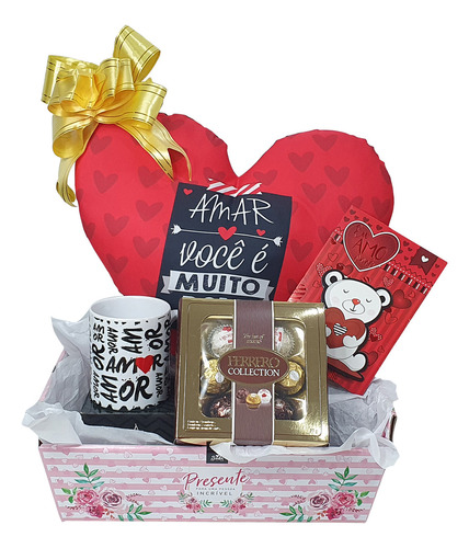 Kit De Presente Almofada Caneca Chocolate Cesta De Amor Cor Kit 2