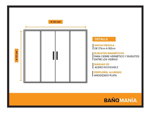 Mampara Baño Esmerilado Bañera 180x150 4 Hojas 6 Mm