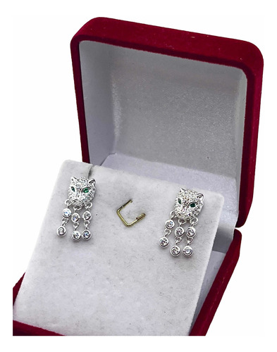 Imagen 5 de 7 de Aros De Plata Pantera Con Cadenas Colgantes .