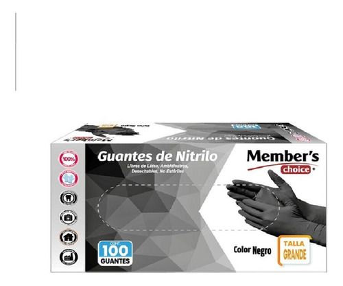 Guante De Nitrilo Member´s Choice Negro Gde 100 Piezas Talla Grande