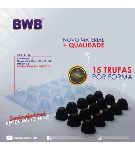 Kit 5 Formas Simples De Acetato Trufa Grande Sp 90 Bwb