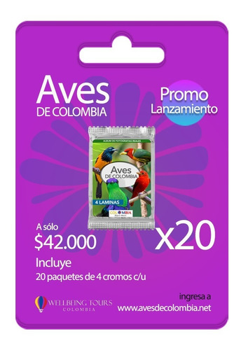 Gifcard Combo 20 Paquetes De Cromos Aves De Colombia