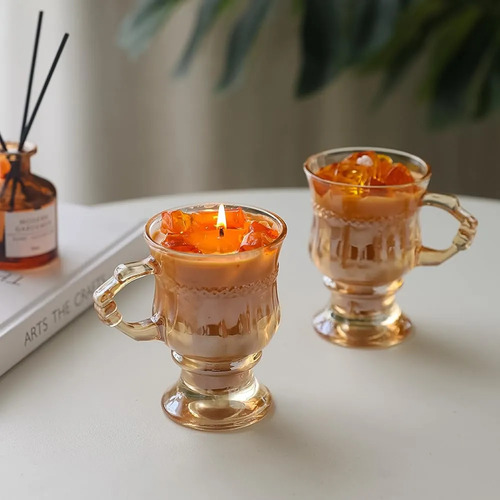 Vela Perfumada Con Tazas De Café En Vidrio Con Soporte Y Man