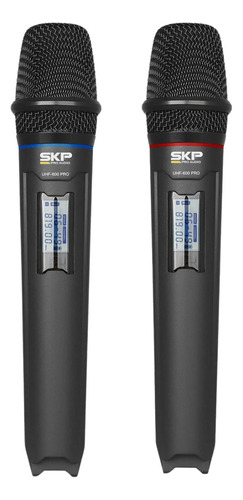 Microfone Sem Fio Duplo Skp Com Transmissor Uhf 600 Pro