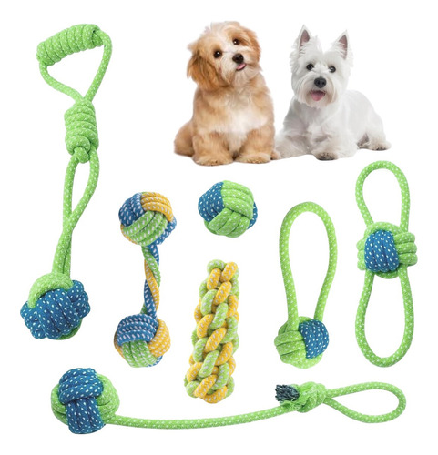 Pet King - Kit Juguetes de Cuerda Para Perro Cachorros De Tela Resistentes 7 Pz