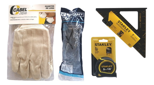 Kit Flexómetro/escuadra Stanley Y Guantes/lentes Envíogratis