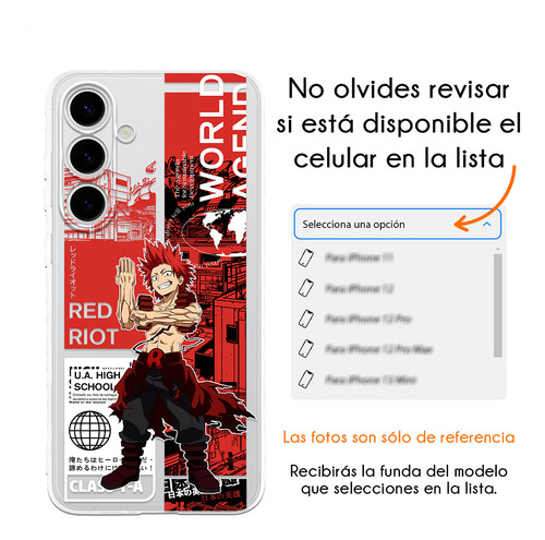 Funda Para Samsung Galaxy Red Riot Kirishima Clase 1-a Héroe Resistente My Hero Academia Anime