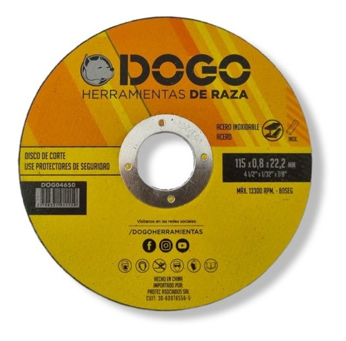 Disco Corte Amoladora 115 X 0.8mm Metal Acero Inox Dogo 