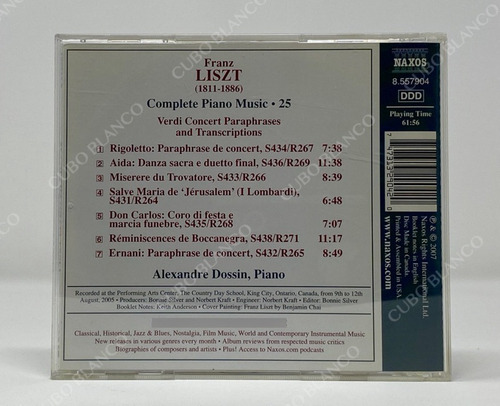 Franz Liszt Verdi Concert Paraphrases And Transcriptions Cd (Usado)