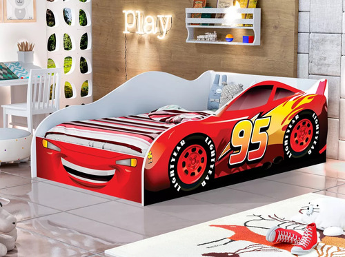 LORENTTISTORE mini cama carros mcqueen Infantil montessoriana com colchão juvenil para quarto de criança juvenil cor vermelho