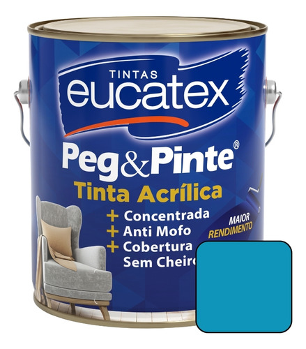 Eucatex Peg & Pinte tinta acrílica pintura parede 3.6L cor Mar do Caribe