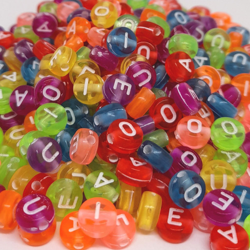 50gr Vocales Neon Plastico 6mm Colores Armado Bijou Mix 