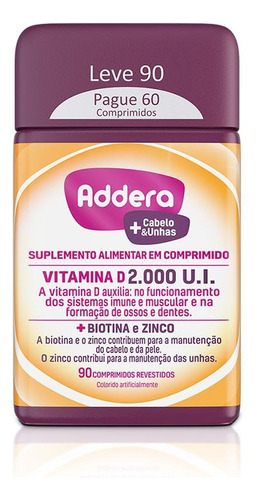 Addera 2.000ui Cabelos E Unhas 90 Comprimidos Revestidos