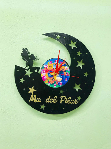 Reloj De Pared Hada Con Nombre Mdf 3mm. Negro