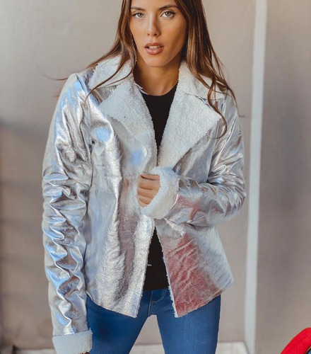 Campera Abrigo Chaqueta Metalizada Con Corderito