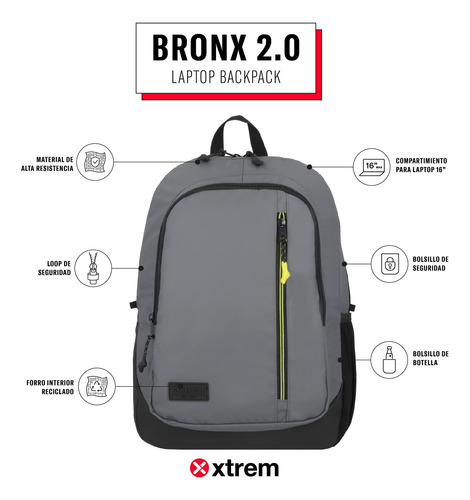 Mochila Notebook Xtrem Bronx 2.0 5xt Gris Oscuro 16