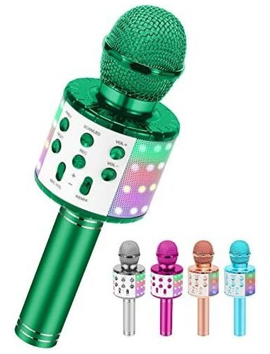 Microfono Inalambrico Karaoke Para Niños Con Luz Led Verde
