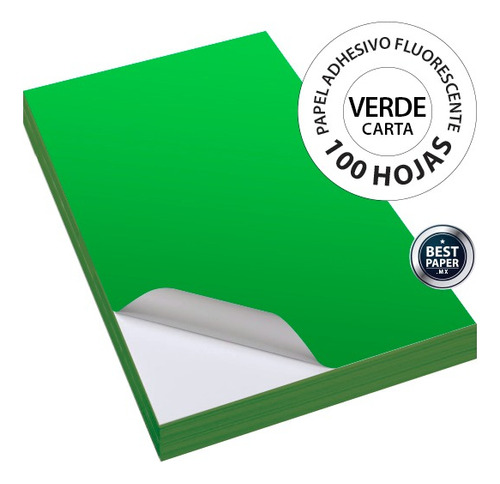 Papel Adhesivo Verde Fluorescente Carta  - 100 Hojas