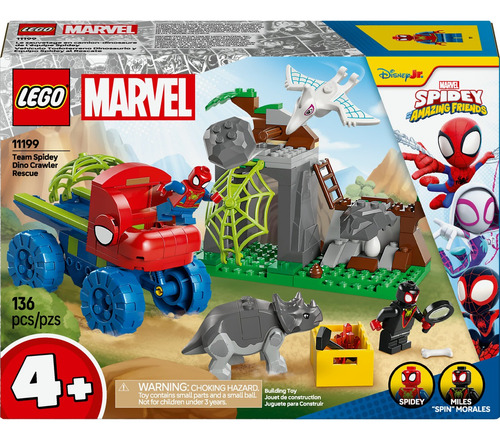 LEGO® Marvel Spidey y sus Sorprendentes Amigos Vehículo Todoterreno Dinosaurio y Equipo Spidey al Rescate 11199; auto de juguete 4+