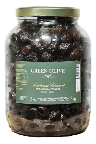 Aceitunas Negras Naturales Griegas X 2 Kg. Esc. Vidrio