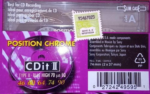 Cassette De Audio Sony Chrome Cd It Ii 74 Minutos Type 2 Ii