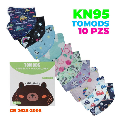 Imagen 2 de 9 de Cubrebocas Kn95 Infantil Mascarillas Tomods 10pzs Diseños