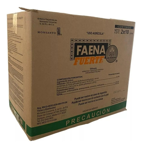 Faena Fuerte Caja 2 Garrafas 10 Lts, Glifosato Herbicida