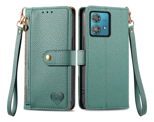 Funda Tipo Cartera De Piel Love Heart Zipper Cards Solt Para