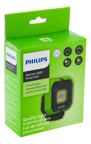 Lámpara De Taller Led Philips Mini Reflector Linterna Verde Lima Luz Blanco
