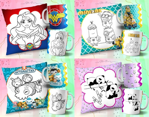 Kit Diseños Tazas Almohadones Colorear Dia Del Niño Combo #4