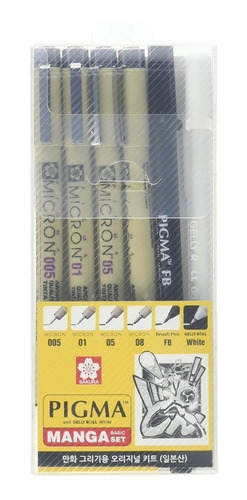 6 Estilografo Sakura Micron Set 005,01,05,08,fb,blanco Manga