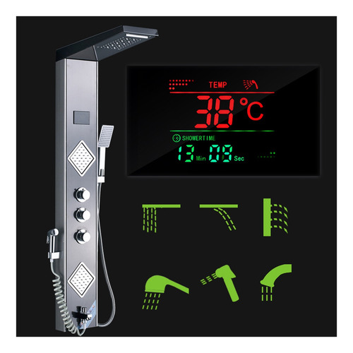 Cascada De Lluvia Led Panel De Ducha Columna De Ducha Negra
