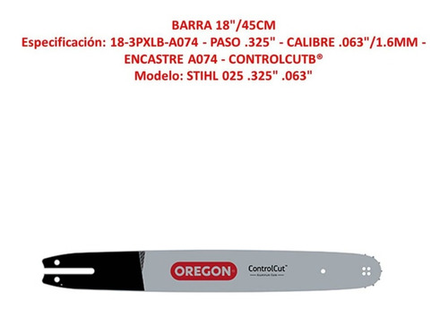 Repuesto Motosierra Stihl Barra - Espada 18   Paso 3,25 0,63