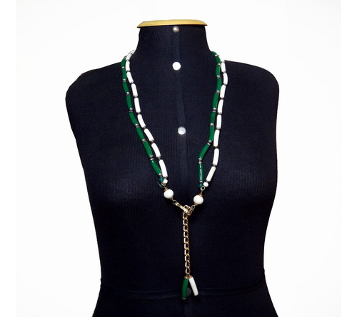 Bijoux, Colar Verde, Branco, Dourado, Fashion Itália Anos 70