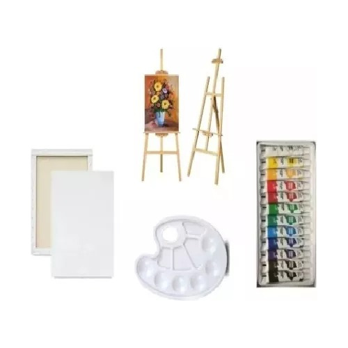 Kit De Arte Pintura Acrílica Atril 90cm Bastidor Set 15 Pcs