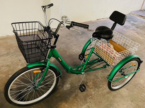Adult Green Foldable Tricycle - Back Basket And Removable Fd