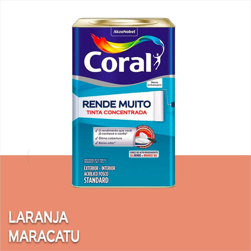 Tinta Parede Rende Muito Coral Fosco 16l Standard Premium Acabamento Mate Cor Laranja Maracatu