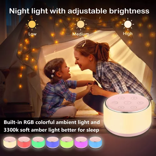 Máquina de sonido de ruido blanco para dormir con luz nocturna, 34 sonidos  relajantes, máquina de ruido blanco recargable para bebés, niños y adultos